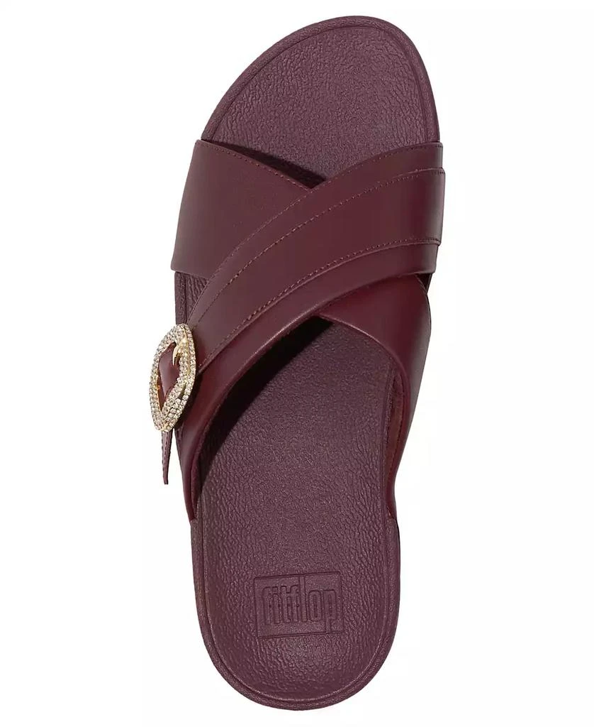 FitFlop Women's Lulu Crystal Buckle Leather Cross Slides Flats 3