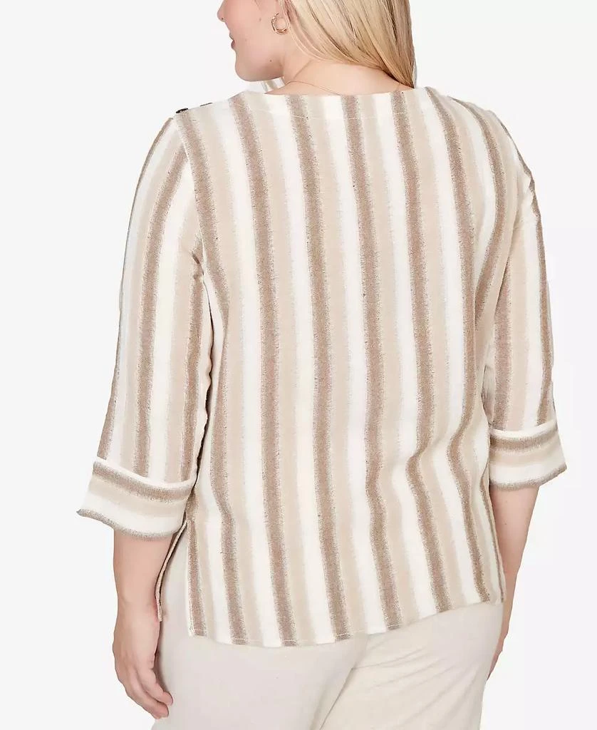 Alfred Dunner Petite Natural Wonder Spliced Stripe Three Quarter Sleeve Top 5