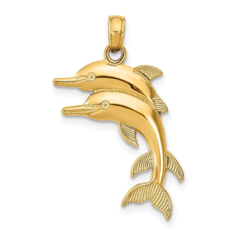 Diamond2Deal 14k Yellow Gold 2-D Two Jumping Dolphins Charm Pendant