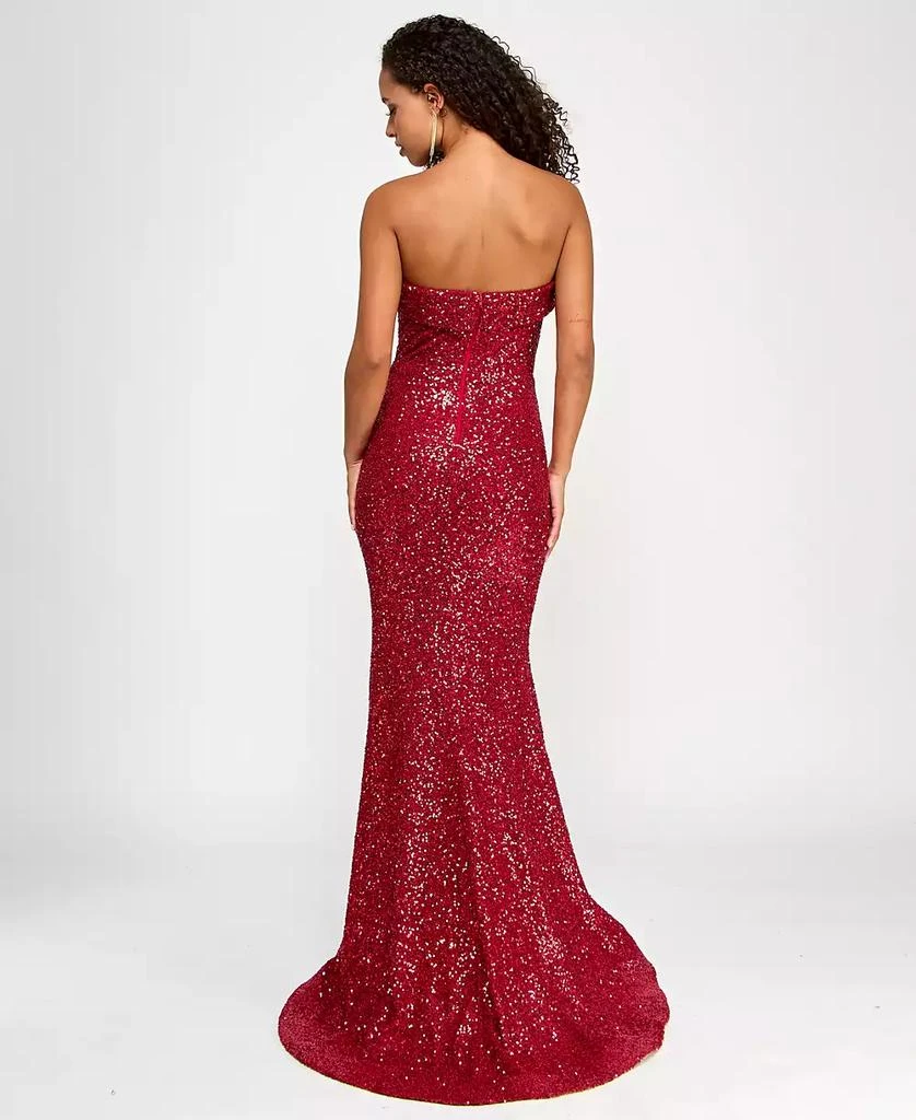 B Darlin Juniors' Red-Sequin Foldover Floor-Sweeping Gown 2