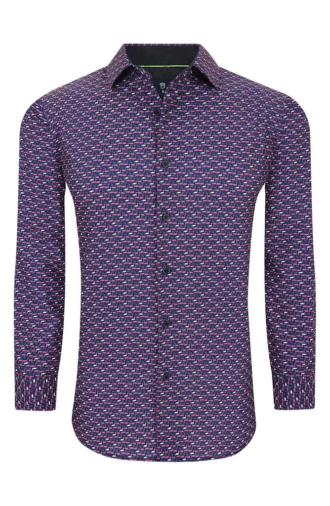 TOM BAINE Flamingo Print Long Sleeve Slim Fit 4-Way Stretch Shirt 3