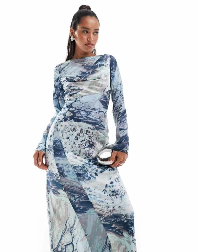 chinese dress ladies Grecian Cap Sleeve Cowl Back Dress Steel Blue Selfie Leslie