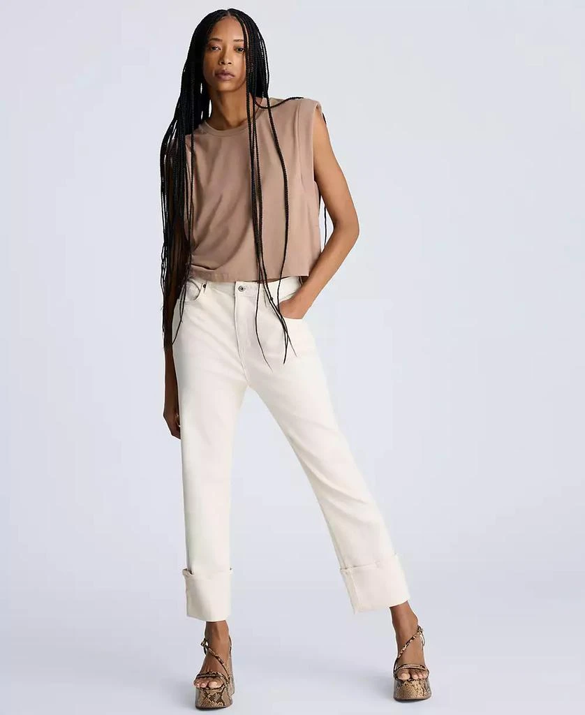 Kenneth Cole Women's High-Rise Straight-Leg Wide-Cuff Jeans 5