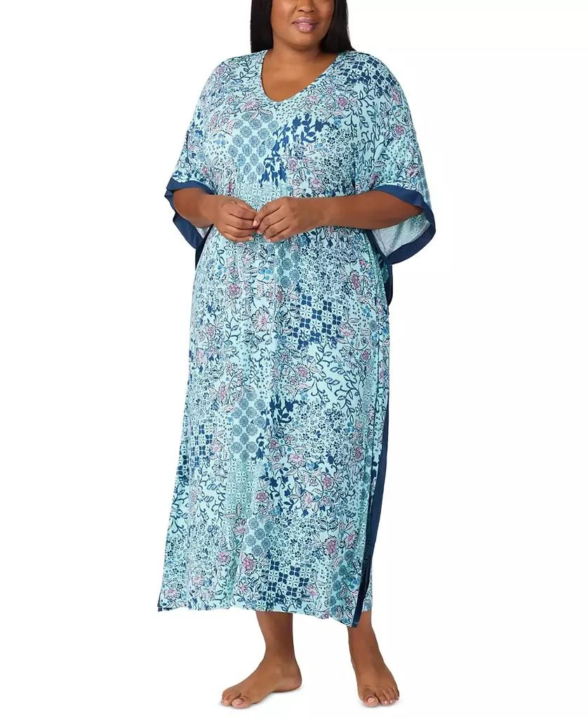 Ellen Tracy Plus Size Printed V-Neck Caftan Nightgown 1