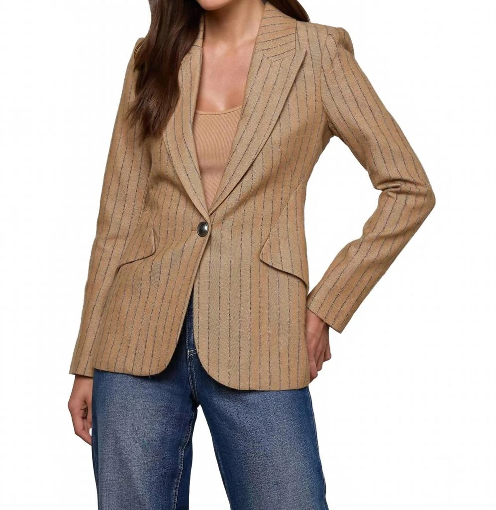 L
Agence Chamberlain Single-Breasted Blazer In Tan/charcoal Stripe