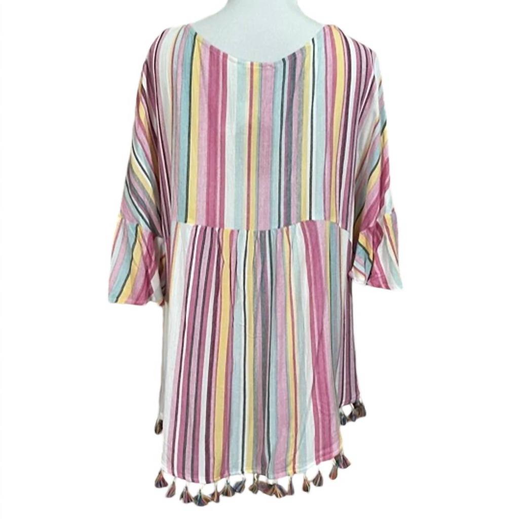 Kori Kathy Ruffle Sleeved Tassel Top