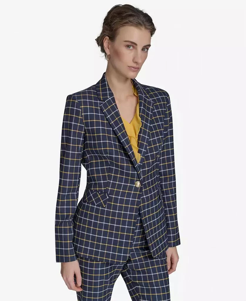 Tommy Hilfiger Women's Plaid-Print Slim-Fit Single-Button Blazer 1