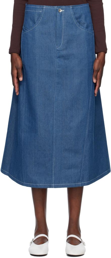 Story mfg. Blue Twisty Denim Midi Skirt