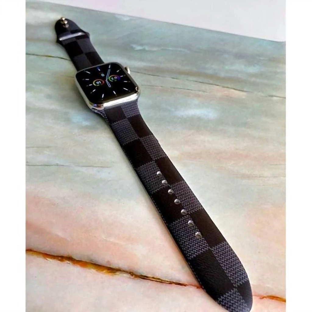 Dani & Em Designer Checker Silicone Apple Watch Band In Black Checkered 1