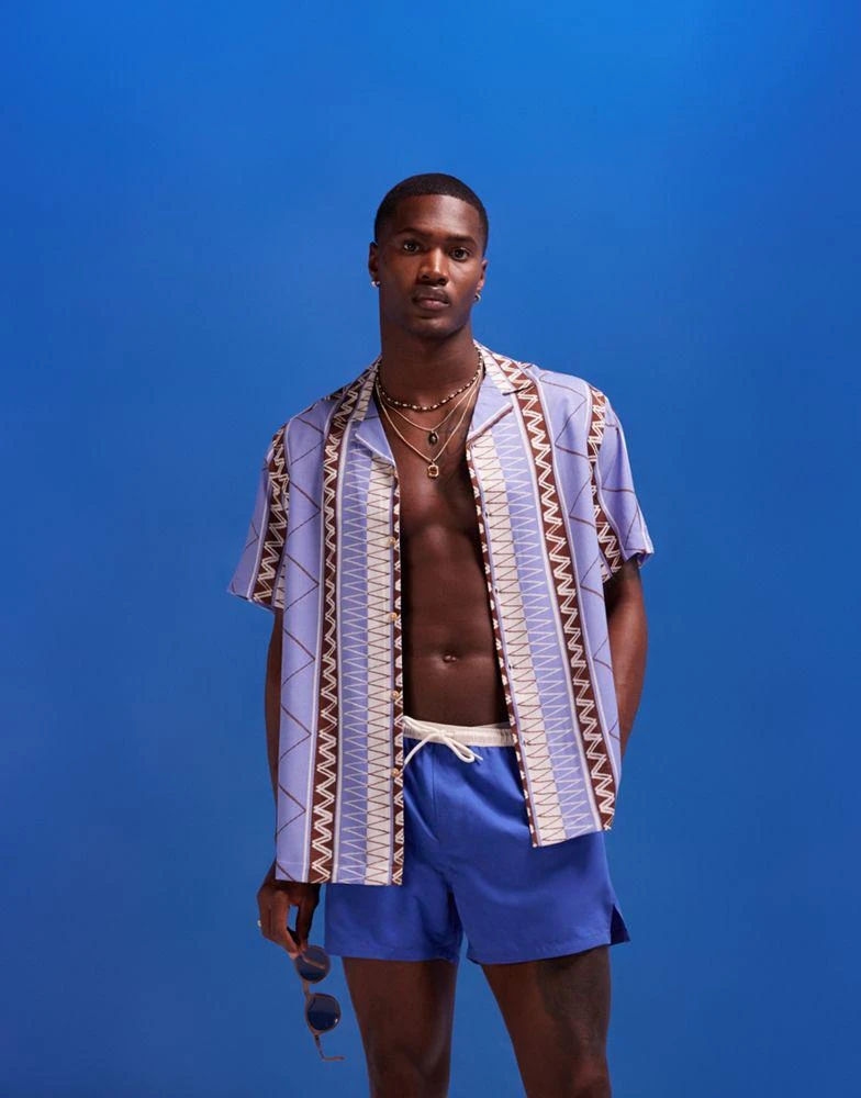ASOS ASOS DESIGN relaxed revere beachy shirt in zig zag stripe print in purple 1