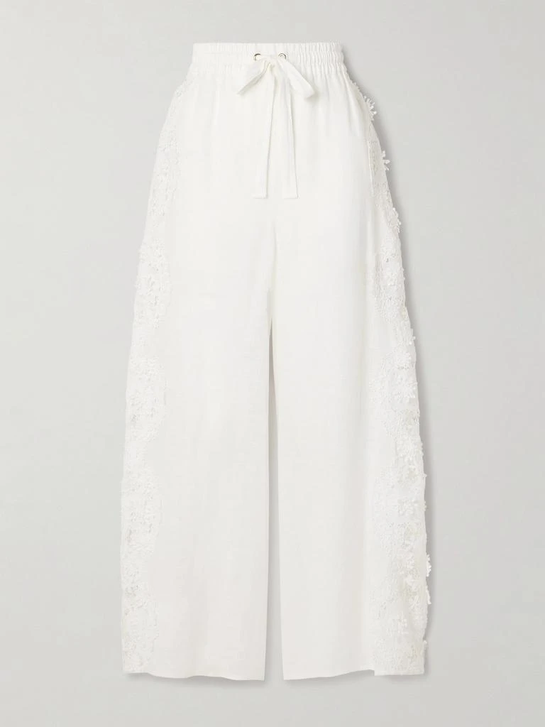 Zimmermann Halliday 凸花蕾丝边饰亚麻阔腿裤 1