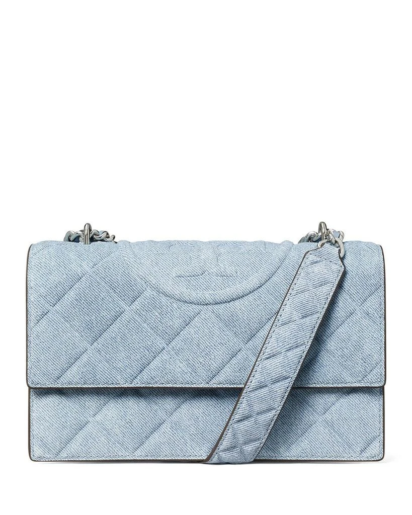 Tory Burch Fleming Denim Print Suede Small Convertible Shoulder Bag