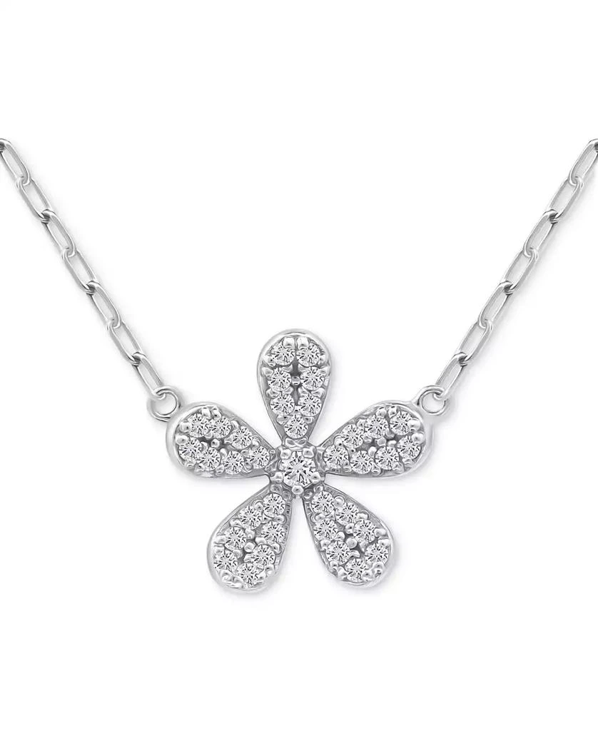 Giani Bernini Cubic Zirconia Pavé Flower Pendant Necklace in Sterling Silver, 16" + 2" extender, Created for Macy's 1