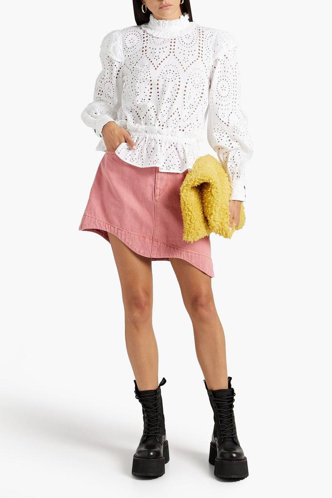Ganni Ruffled organic broderie anglaise cotton blouse