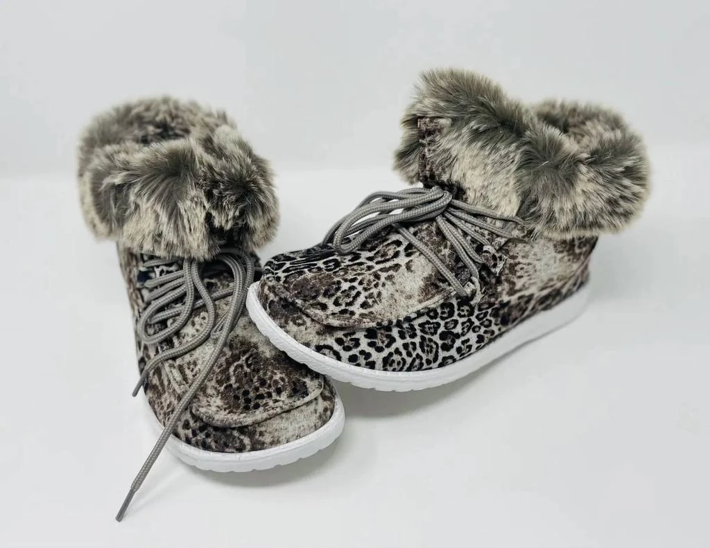 Gypsy Jazz Women's Fancy Leopard Faux Fur Lined High Top Shoes In Black/white 2