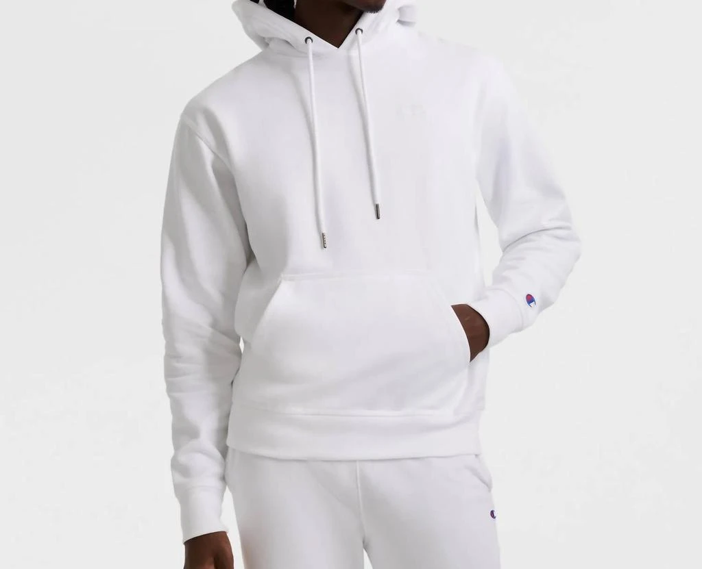 CHAMPION Men's Powerblend Fleece Hoodie C Logo In White 1