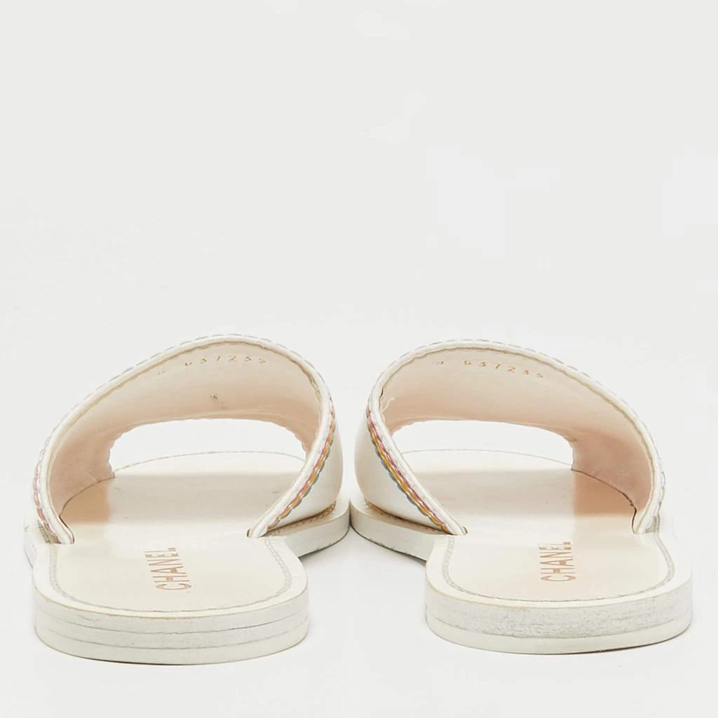 Chanel Chanel White Leather CC Logo Embroidered Flat Sandals Size 35 5