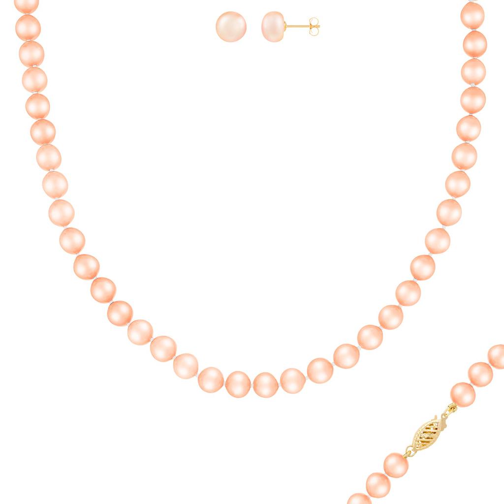 Splendid Pearls Beautiful 2 Piece 7-8mm Freshwater Pearl Set, 14k Gold