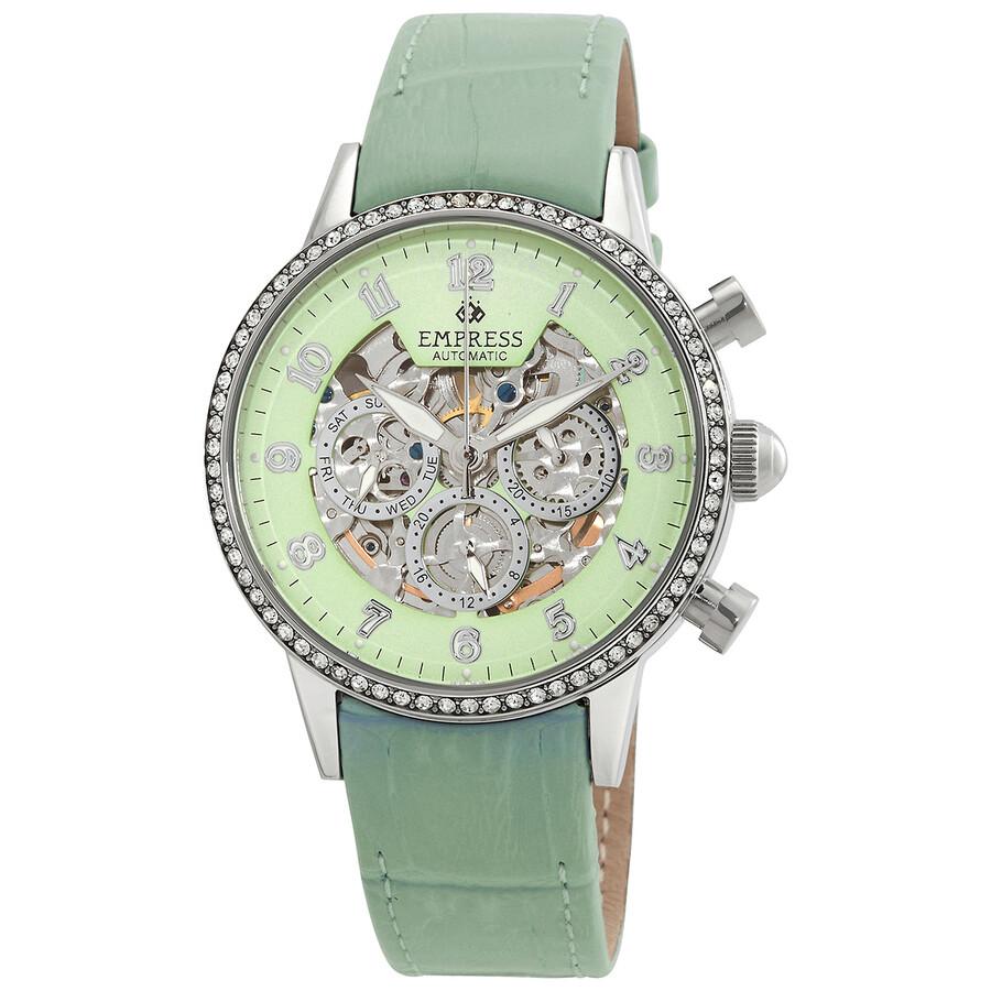 Empress Beatrice Green Skeleton Dial Green Leather Strap Ladies Watch EM2003