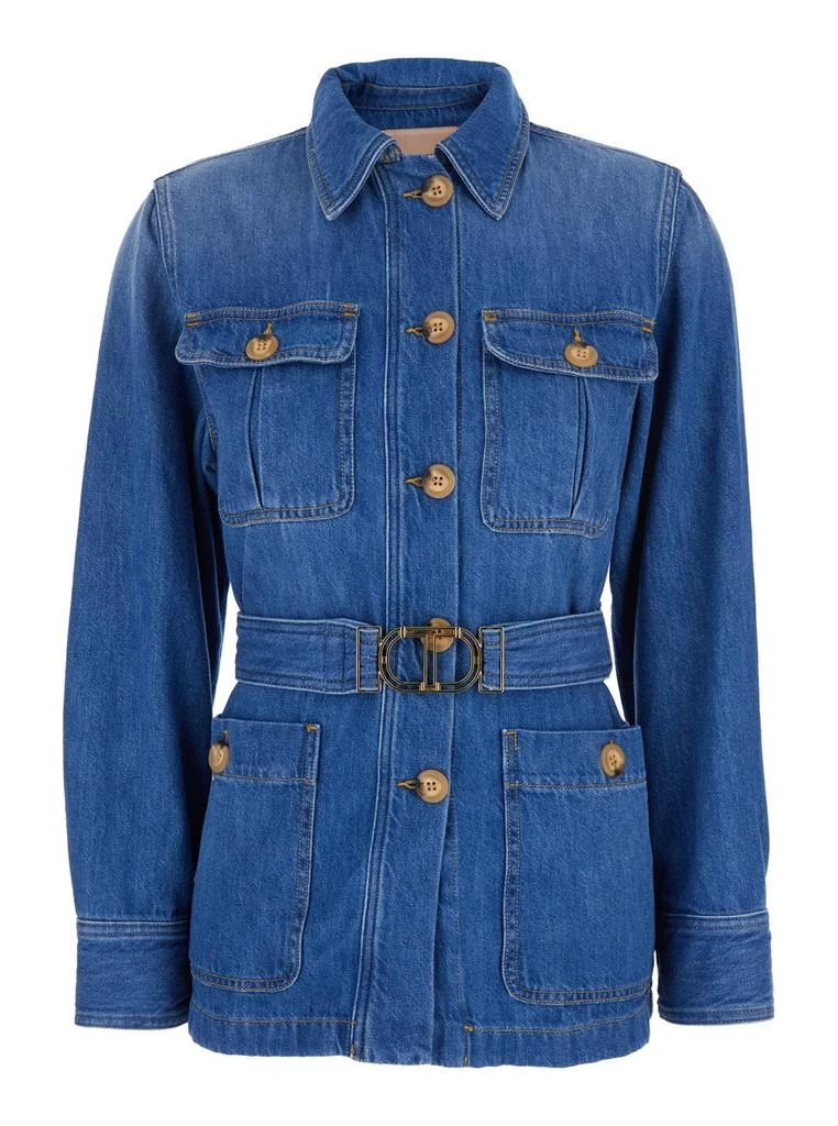 TWINSET Safari-Style Belted Denim Jacket – On Sale Now with Up to