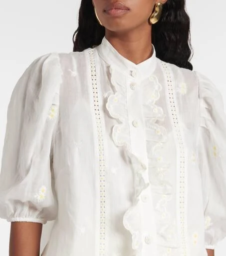 Zimmermann Acacia ruffled embroidered ramie blouse 4