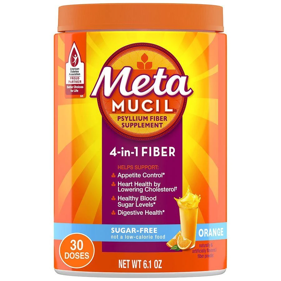 Metamucil 4 -in-1 Daily Fiber Supplement Powder, for Digestive Health and Regularity Orange