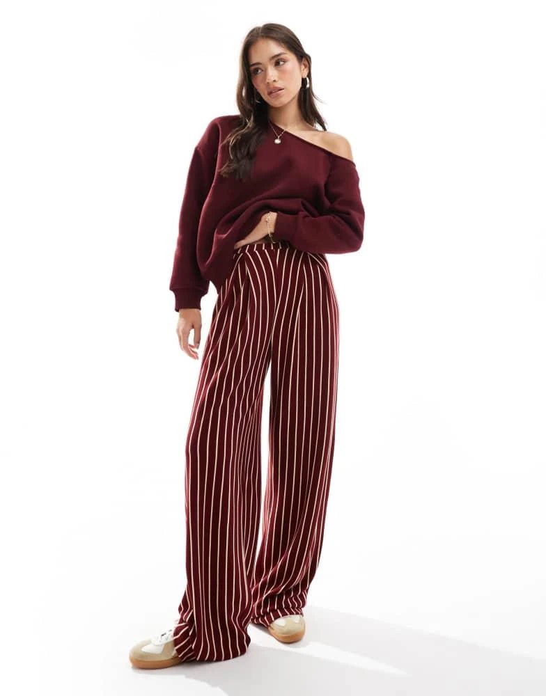 ASOS ASOS DESIGN tailored jogger in burgundy and white stripe 1