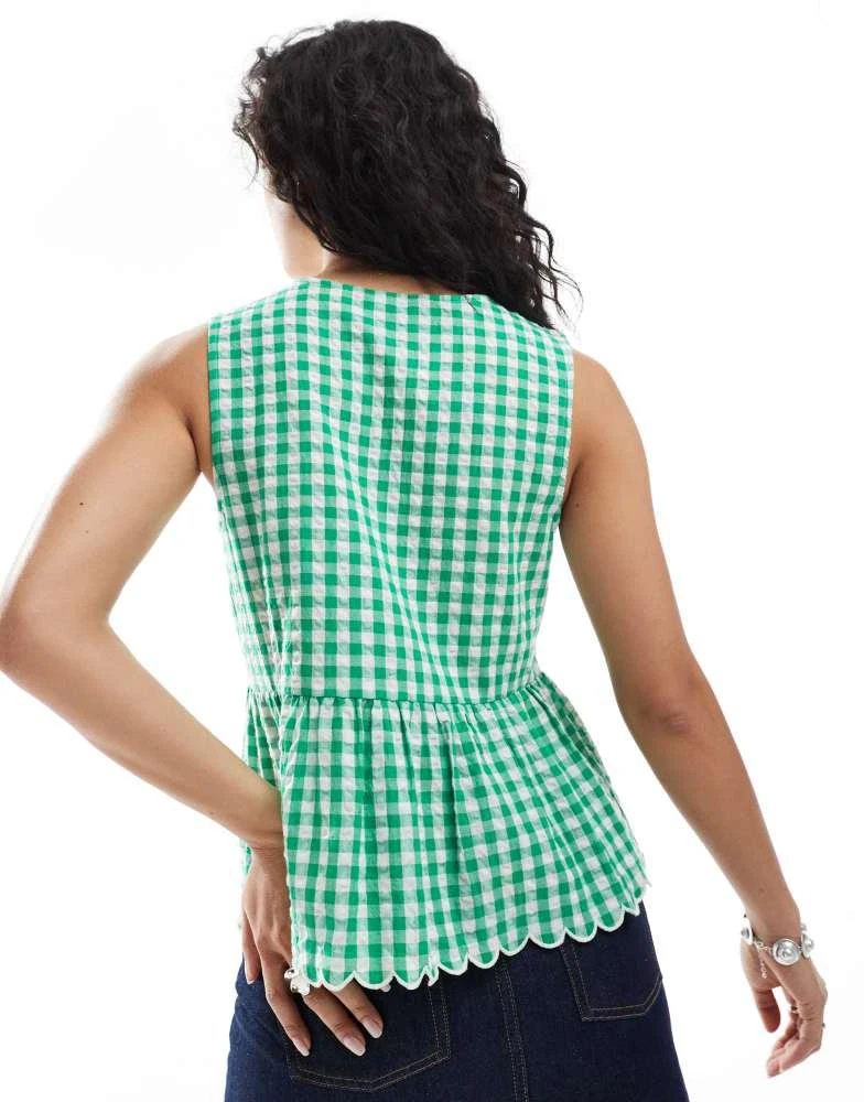 New Look New Look gingham short sleeve tie front shell top in green 4