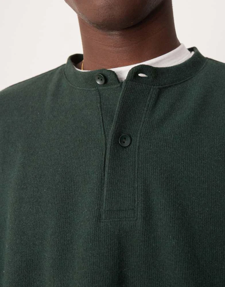 ASOS ASOS DESIGN super oversized cropped heavyweight rib henley jumper in dark green 3