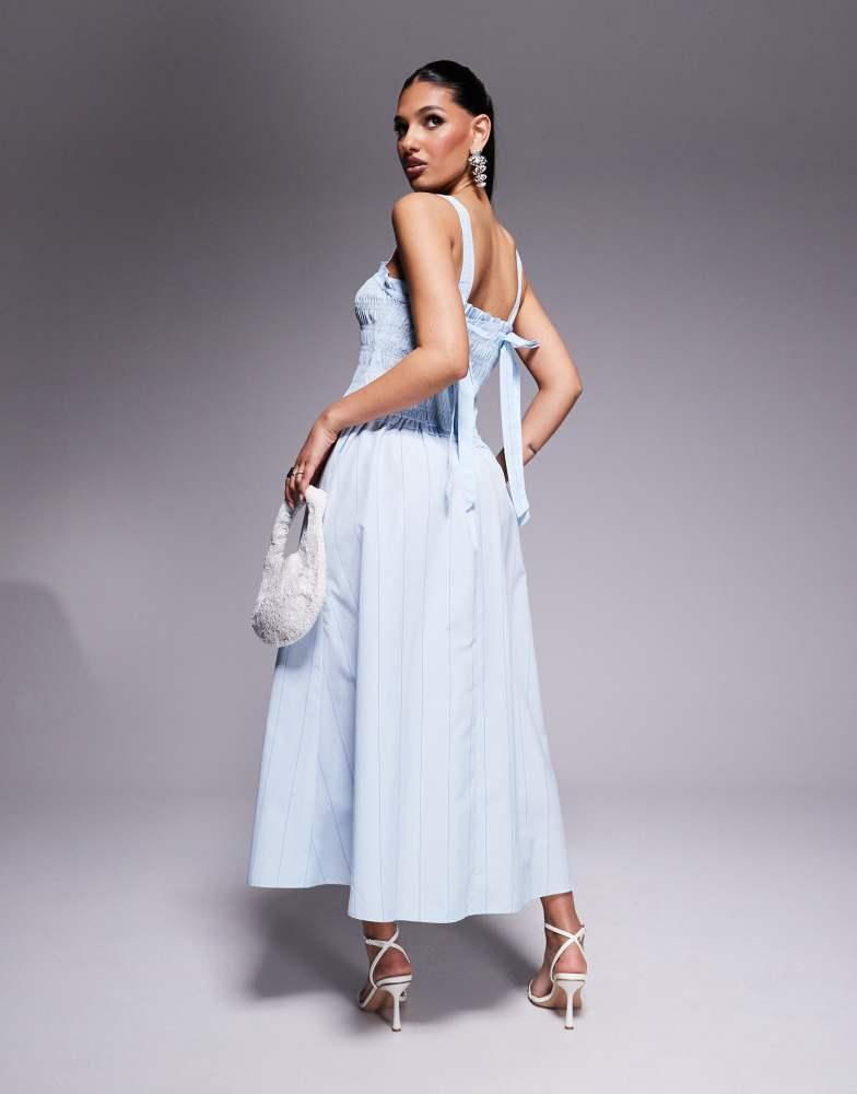 River Island River Island shirred midi dress in blue