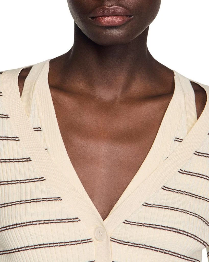 Sandro Gabri Stripe Rib Knit Cardigan Sweater 4