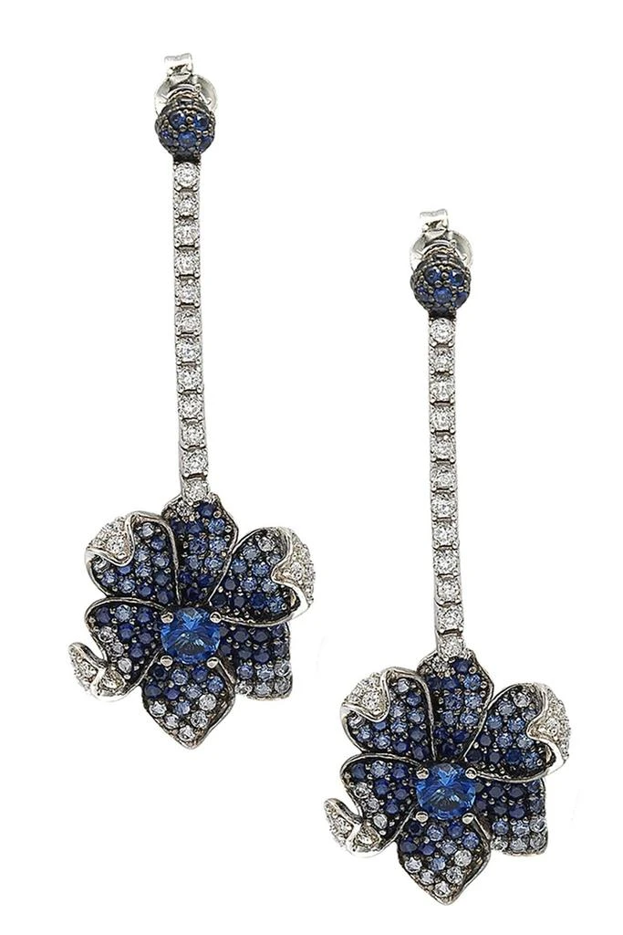 Suzy Levian Blue Sapphire, Created White Sapphire 
Brown Diamond Flower Drop Earrings