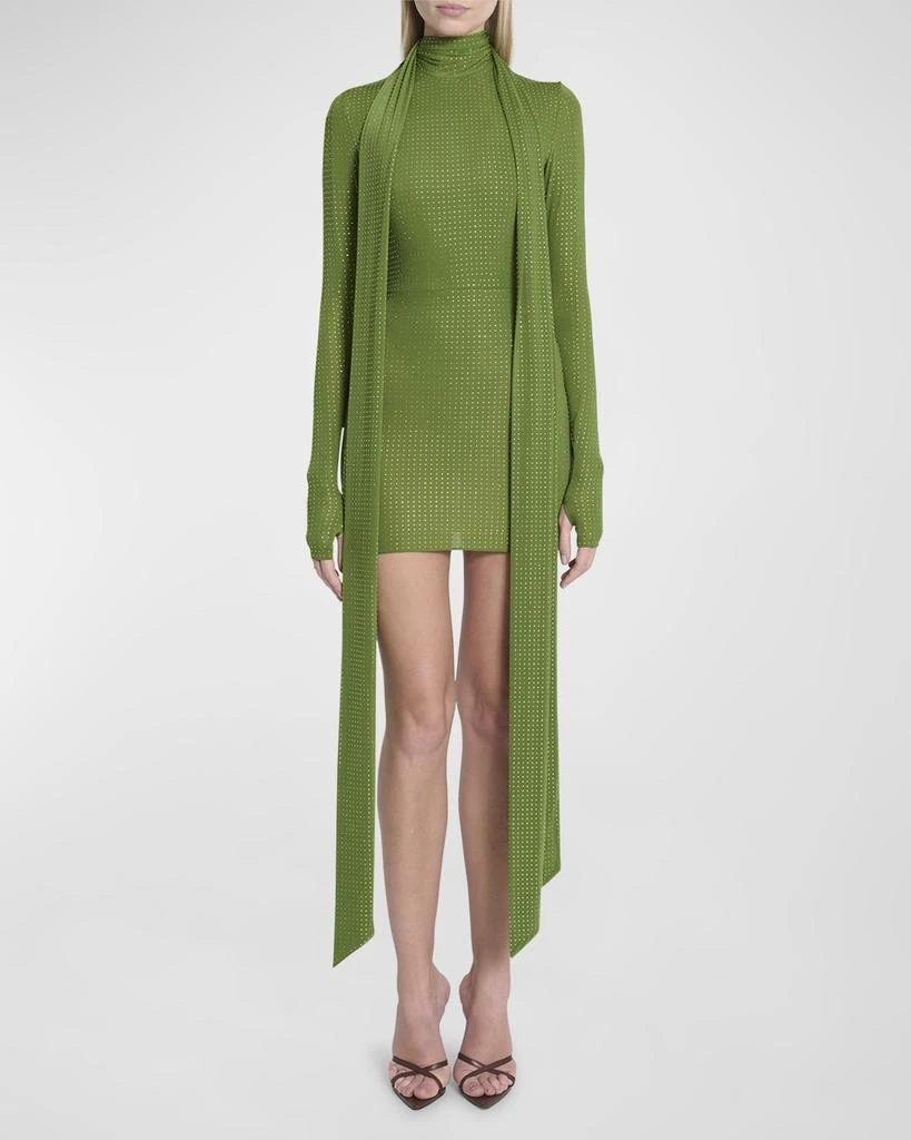 Alex Perry Crystal Embellished Long-Sleeve Scarf-Neck Mini Dress 2