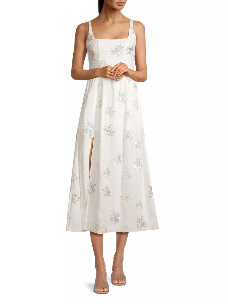 Waimari Lucid Dreams Olivia Floral Sequined Linen-Blend Fit & Flare Midi-Dress
