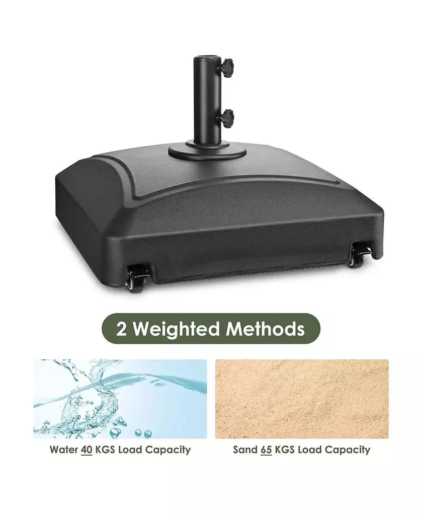 Yescom 9ft Solid Wood Outdoor Patio Umbrella with Base Included Parasol Wheels Stand for Bistro Market Garden Deck Yard Poolside Tan 8