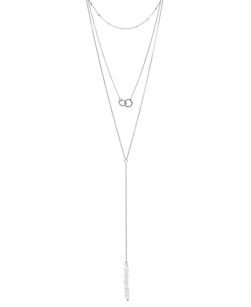 ADORNIA Silver-Tone Freshwater Pearl (3mm) Lariat Layered Necklace, 16" + 2" extender 1