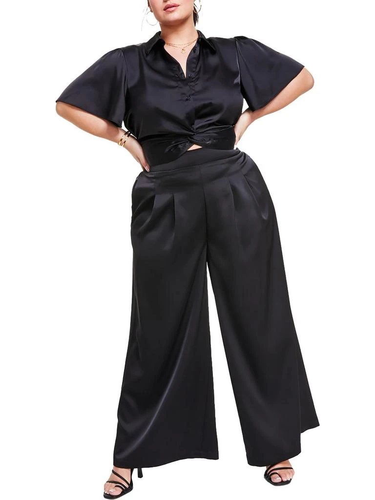 Nina Parker Plus Womens High Rise Solid Wide Leg Pants 4