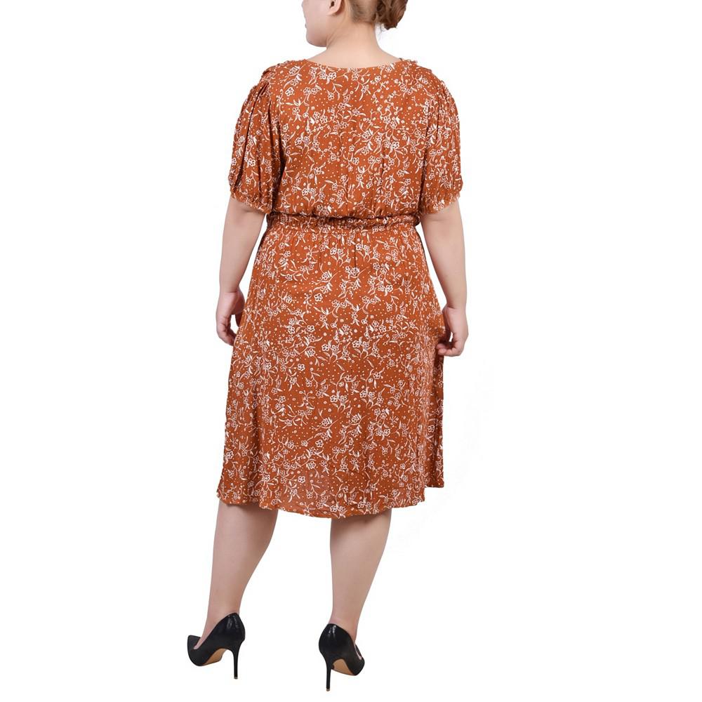 NY Collection Plus Size Short Sleeve Puff Sleeve Dress