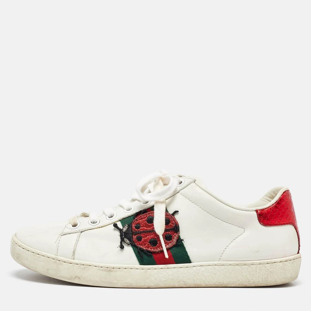 Gucci Gucci White/Red Leather and Snake Embossed Leather Ace Pineapple Sneakers Size 36 1