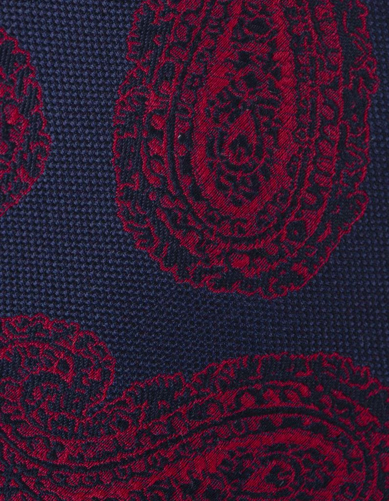 Kiton Dark Blue Tie With Red Cashmere Pattern 2