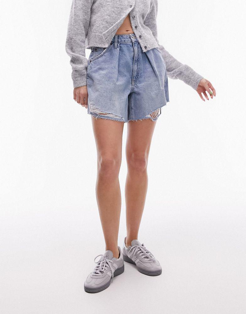Topshop Topshop denim pleated shorts in bleach