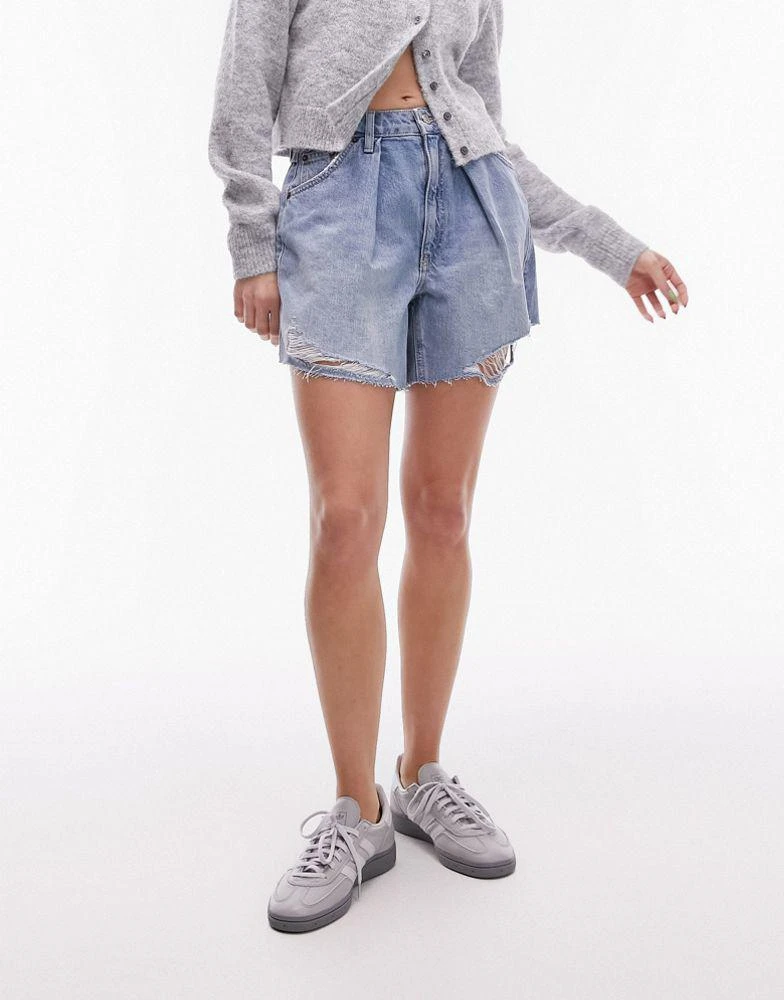 Topshop Topshop denim pleated shorts in bleach 1