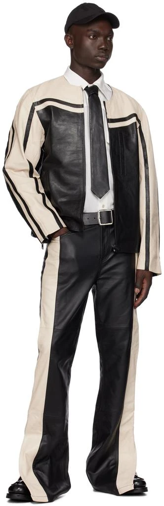 Deadwood Black & Off-White Racer Leather Jacket 4