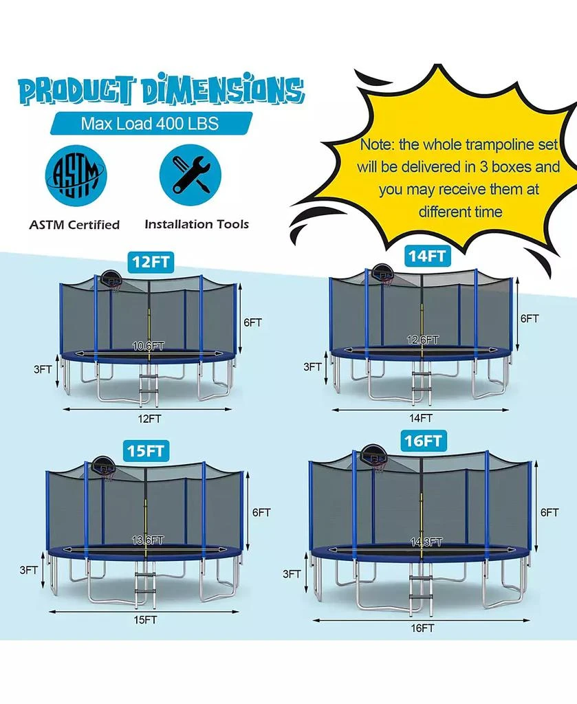Gymax 15FT Outdoor Large Trampoline Safety Enclosure Net w/ Basketball Hoop Ladder 2