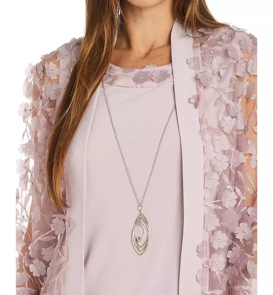 R & M Richards Petite 3D Floral Mesh Jacket & Necklace Dress Set 5