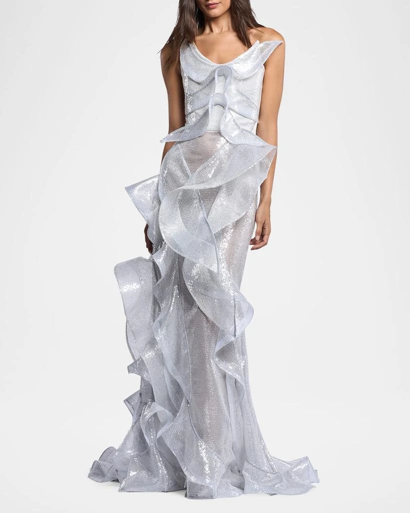 Maticevski Refraction Strapless Ruffle Sequin Trumpet Gown 2