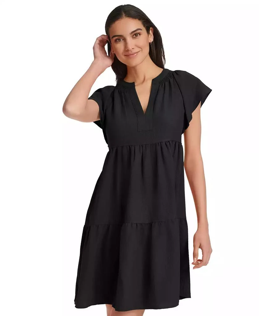 Calvin Klein Women's Split-Neck Tiered A-Line Dress 3