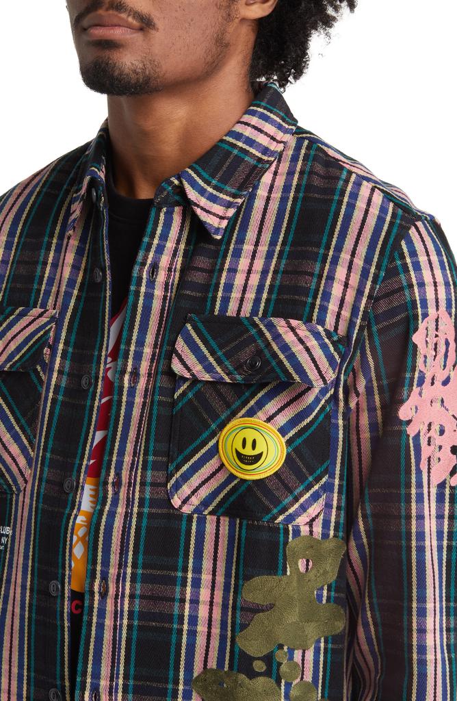 Billionaire Boys Club Mantra Plaid Embroidered Button-Up Overshirt