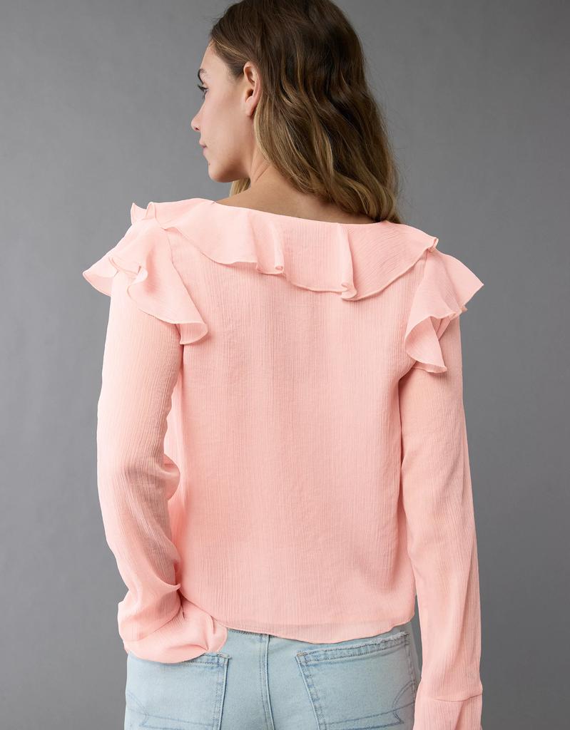 AE AE Chiffon Bell Sleeve Ruffle Blouse