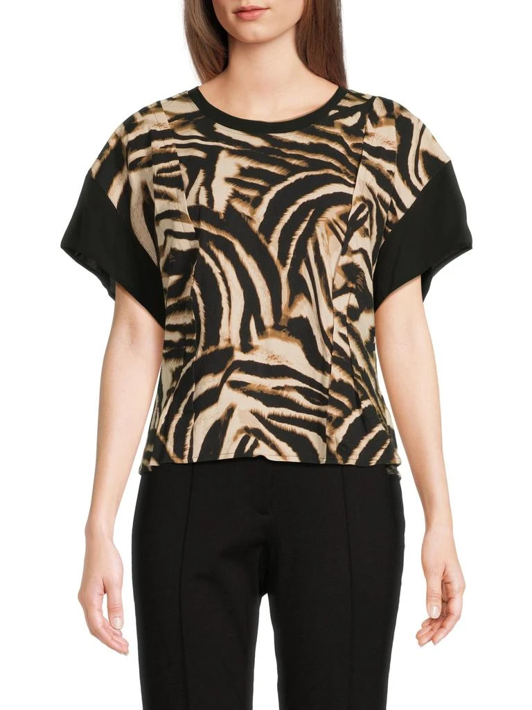DKNY ​Blurred Zebra-Print Short-Sleeve Top